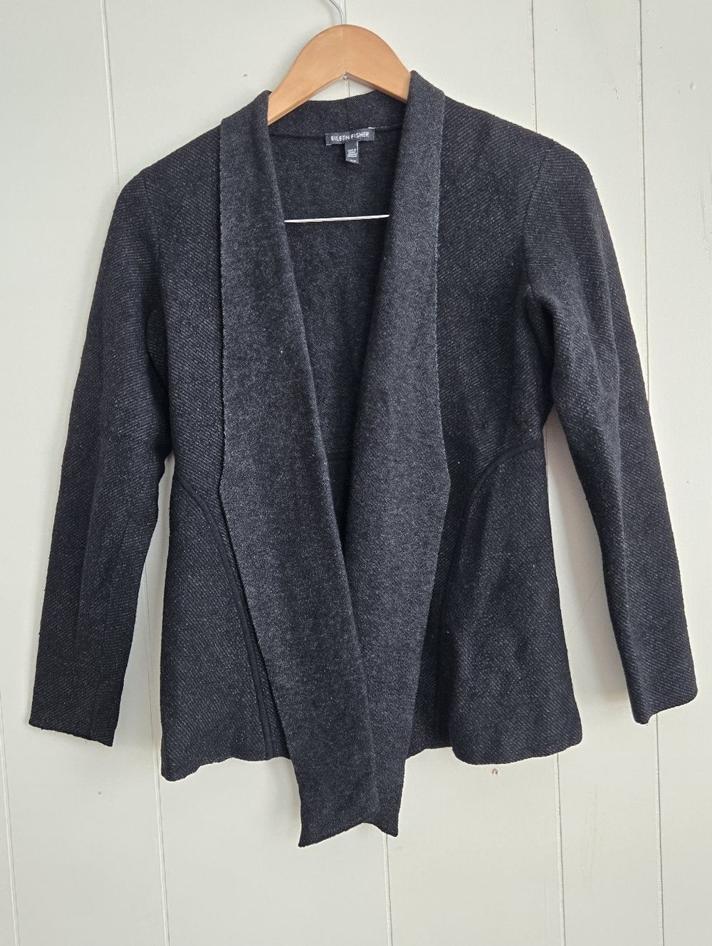 Eileen Fisher Charcoal Heather Open-Front Knit Jacket-Size S
